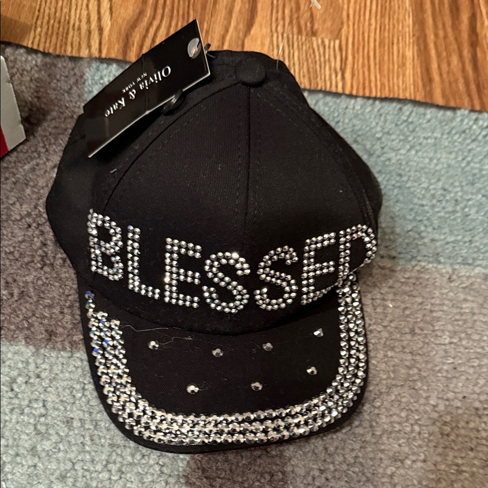 Black Rhinestone 'Blessed' Cap